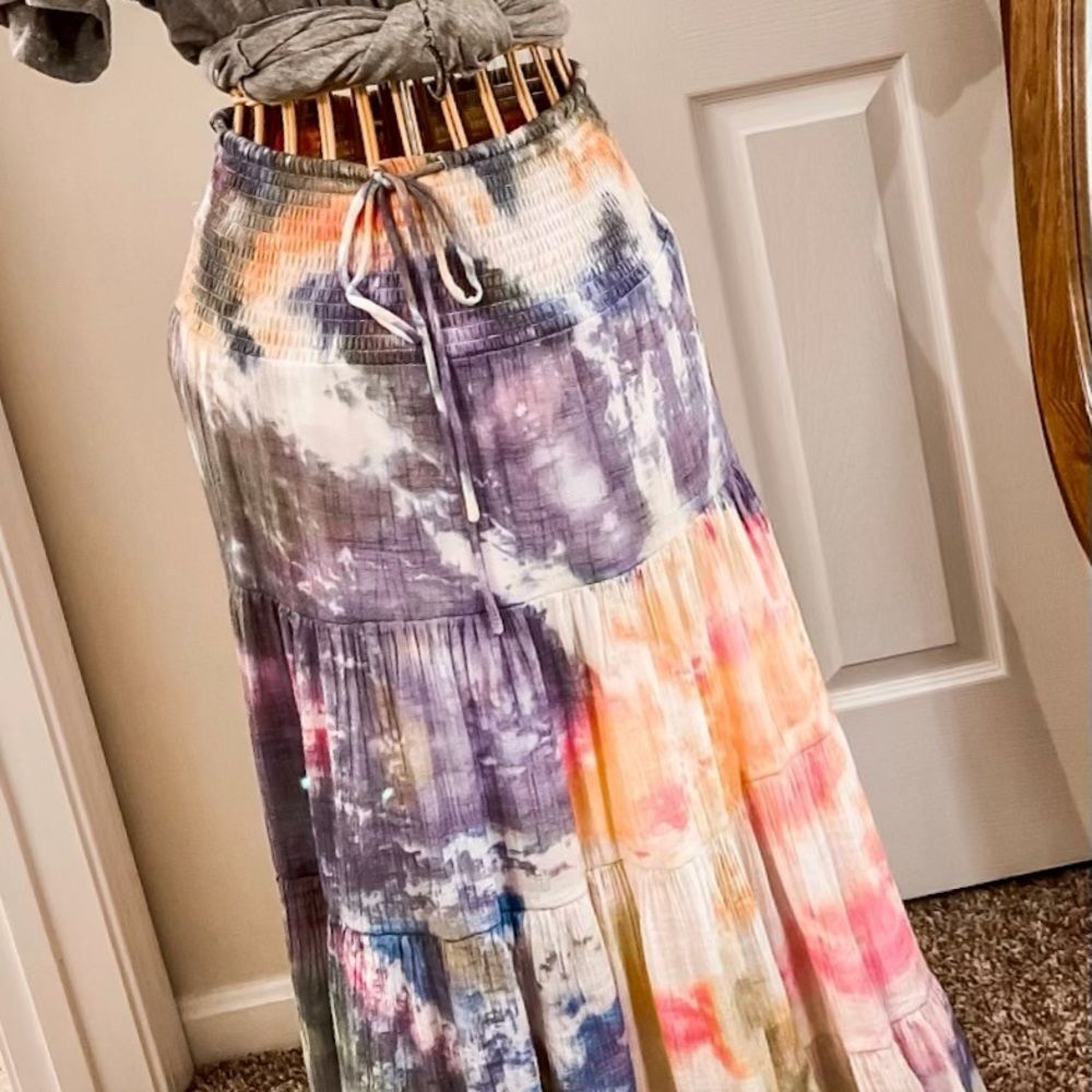 Boho flowy long maxi dress tie dyed skirt womens